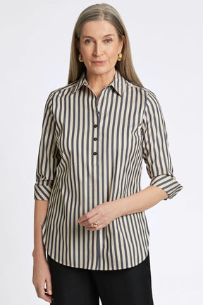 Madison No Iron Stretch Striped 3/4 Sleeve Tunic