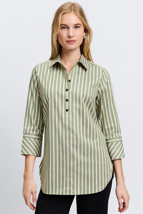Madison No Iron Stretch Striped 3/4 Sleeve Tunic