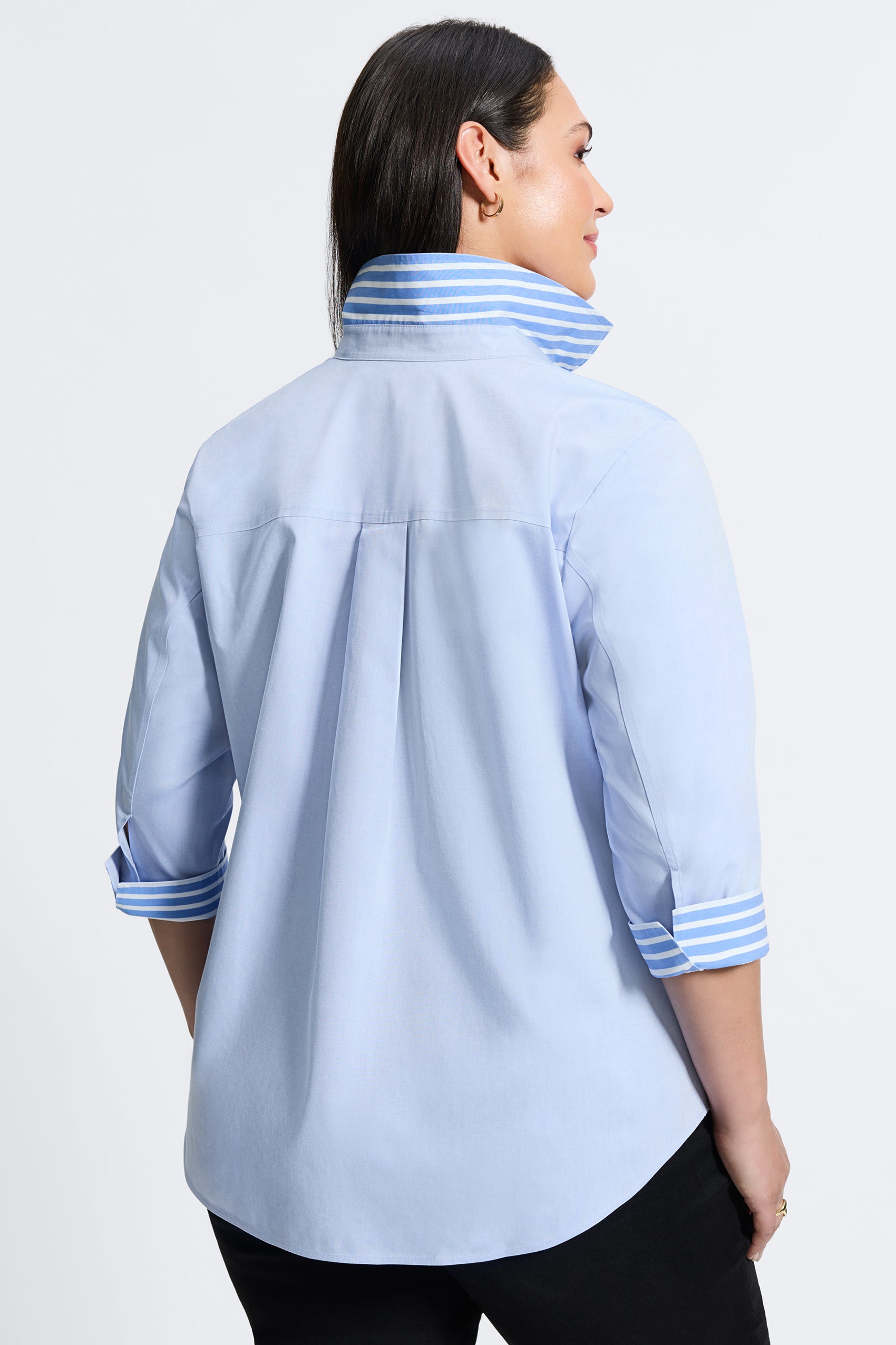 Margie No Iron Pinpoint Stripe Detail 3/4 Sleeve Shirt