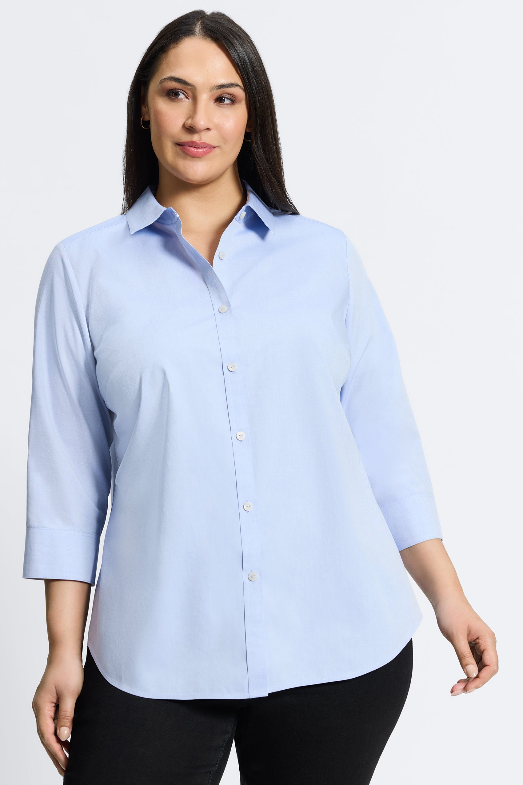 Margie Plus Pinpoint No Iron Stripe Detail Shirt