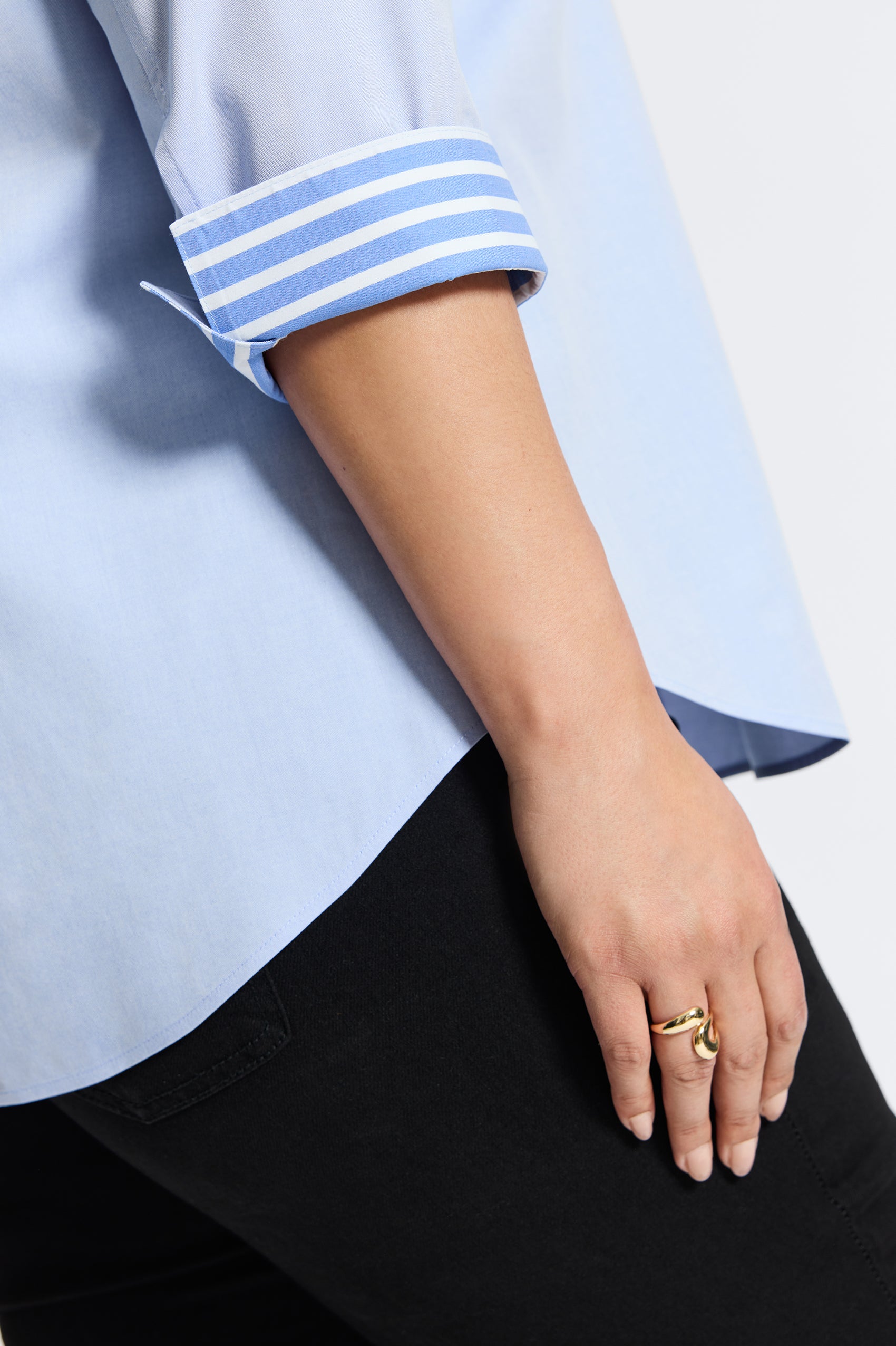 Margie No Iron Pinpoint Stripe Detail 3/4 Sleeve Shirt