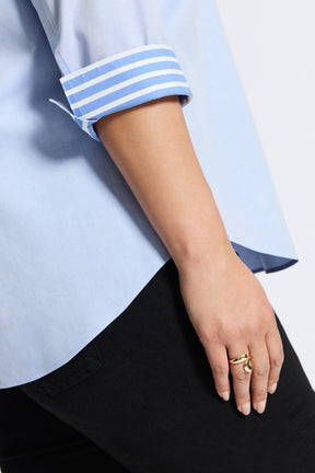 Margie No Iron Pinpoint Stripe Detail 3/4 Sleeve Shirt