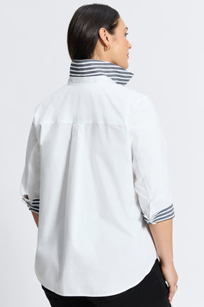 Margie Plus No Iron Pinpoint Stripe Detail 3/4 Sleeve Shirt