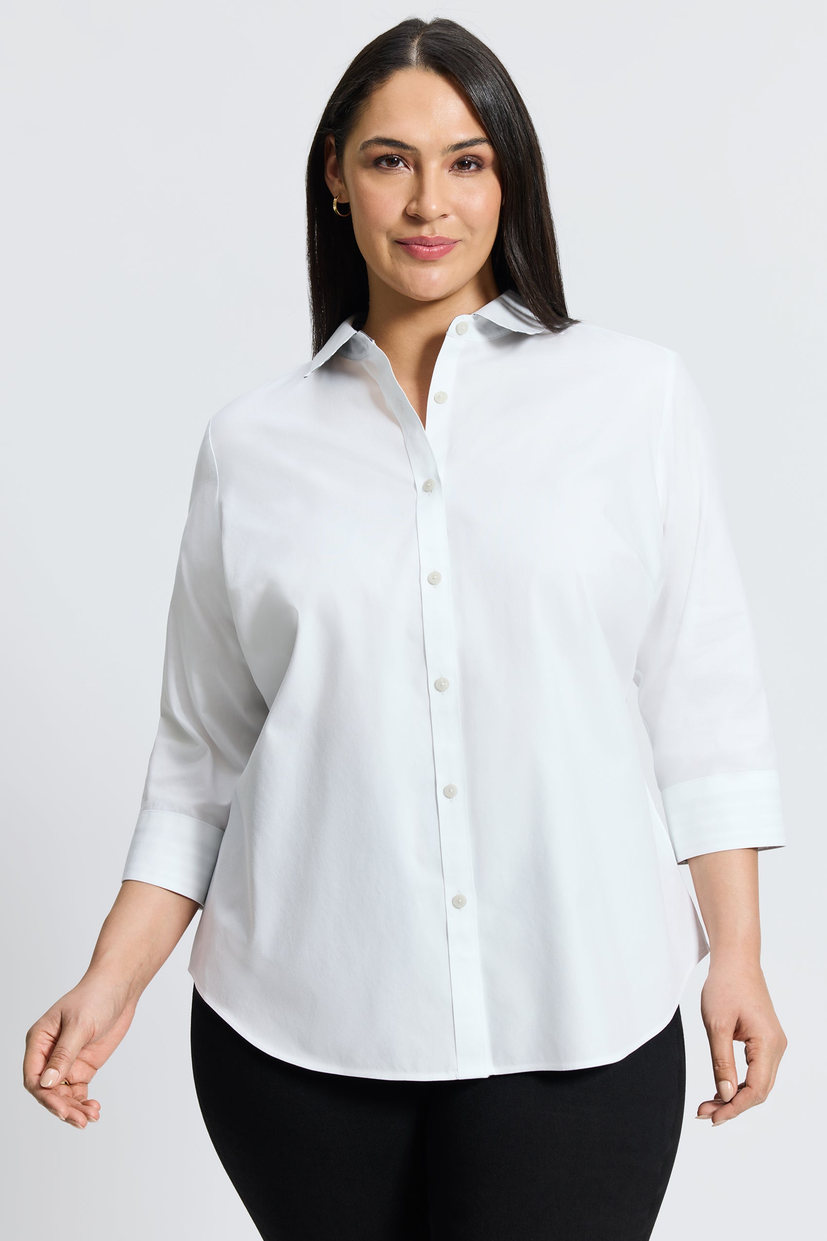 Margie Plus No Iron Pinpoint Stripe Detail 3/4 Sleeve Shirt