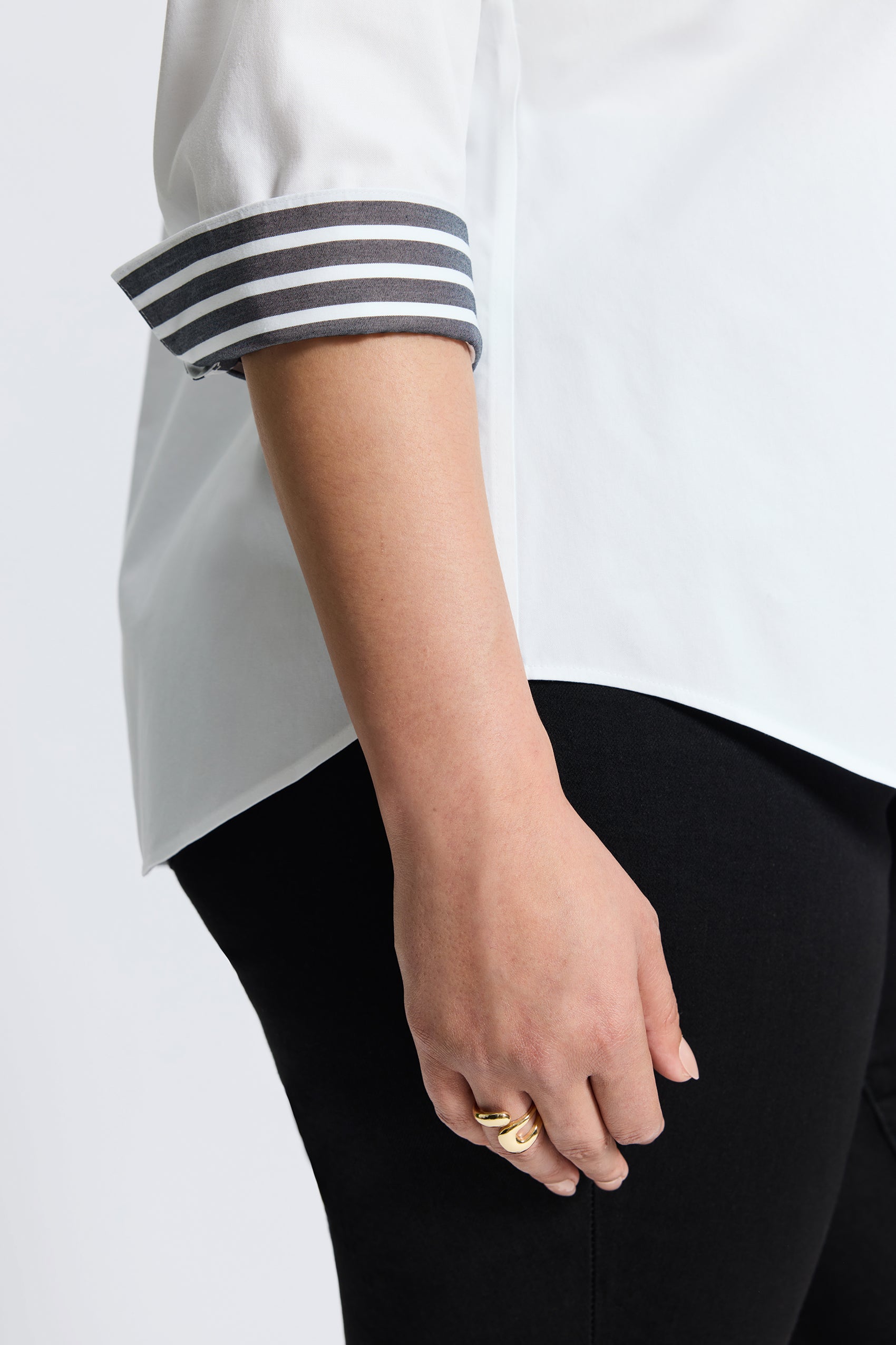 Margie Plus No Iron Pinpoint Stripe Detail 3/4 Sleeve Shirt