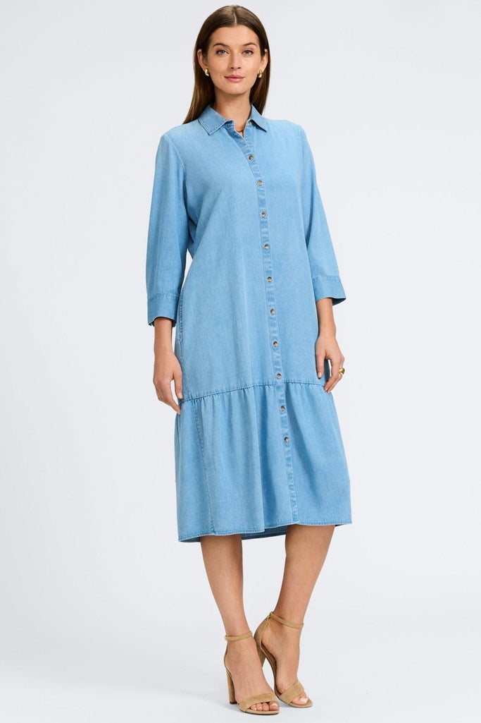 Ivy Tencel Denim 3/4 Sleeve Midi Dress Foxcroft Ivy Tencel Denim 3/4 Sleeve Midi Dress Foxcroft