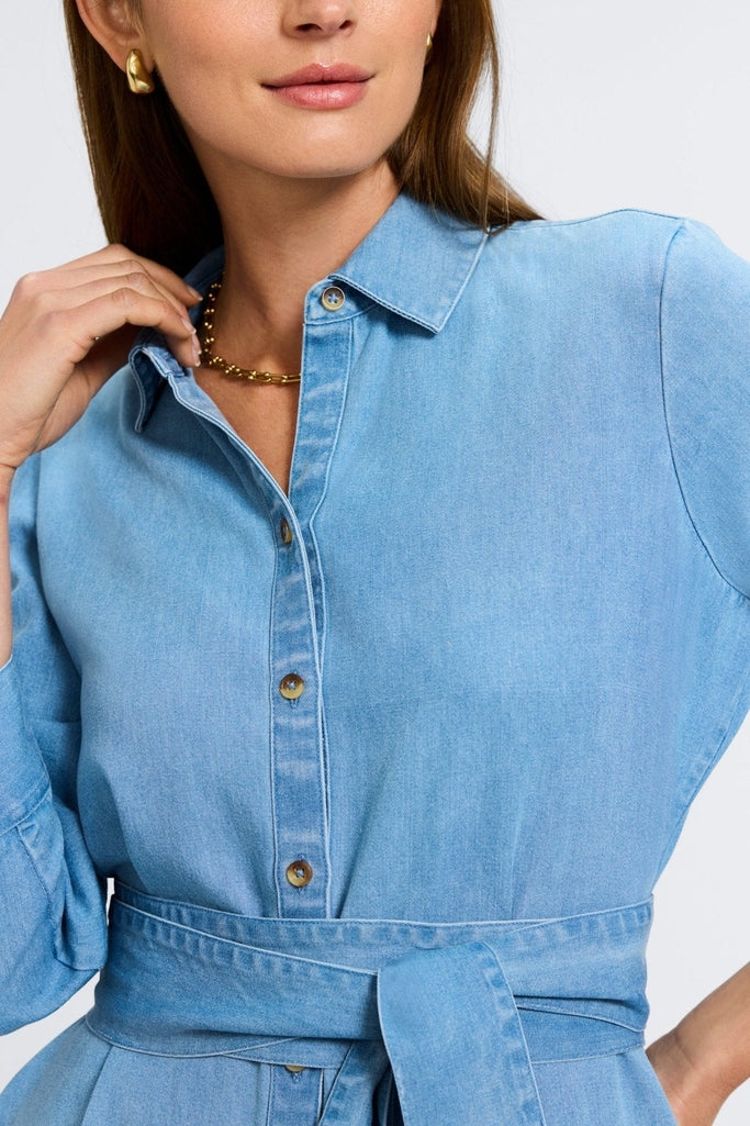 Foxcroft Ivy Tencel Denim 3/4 Sleeve Midi Dress Bleach Wash / L Foxcroft Ivy Tencel Denim 3/4 Sleeve Midi Dress Bleach Wash / L