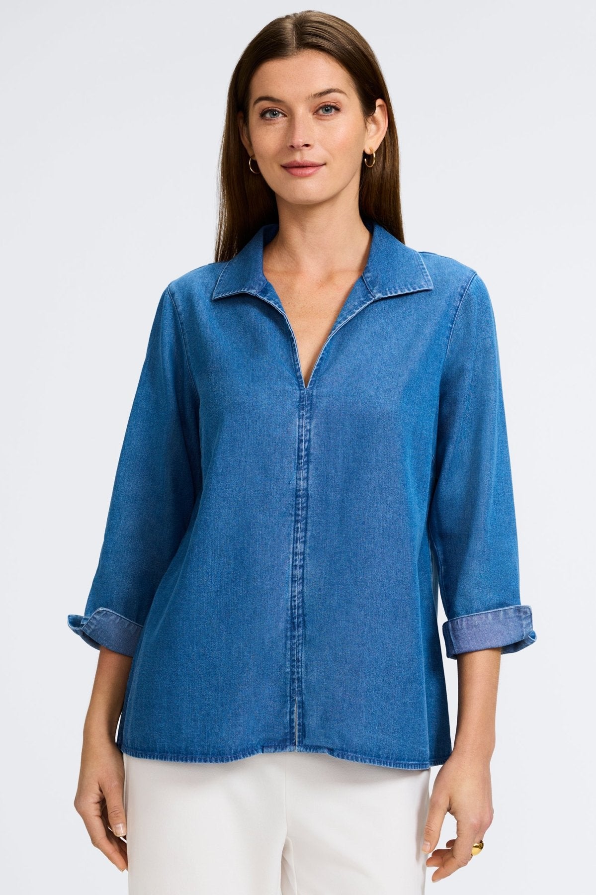 Agnes Tencel® Denim 3/4 Sleeve Popover Shirt