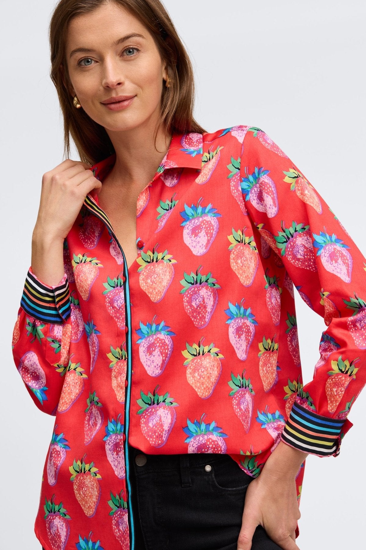 Charlie Strawberry Delight Long Sleeve Shirt- Foxcroft