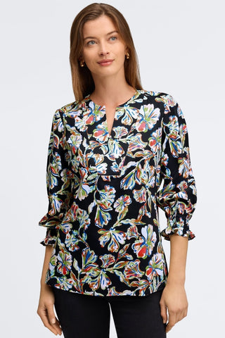 Alicia Night Blossoms 3/4 Sleeve Popover Shirt