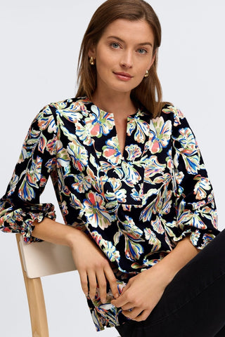 Alicia Night Blossoms 3/4 Sleeve Popover Shirt