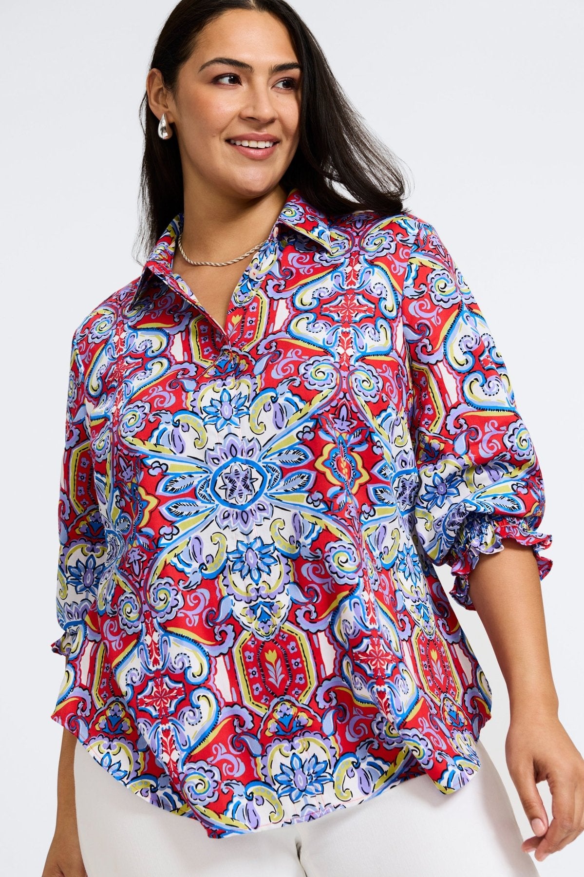 Olivia Plus Mediterranean Tiles 3/4 Sleeve Shirt