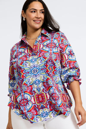Olivia Plus Mediterranean Tiles 3/4 Sleeve Shirt