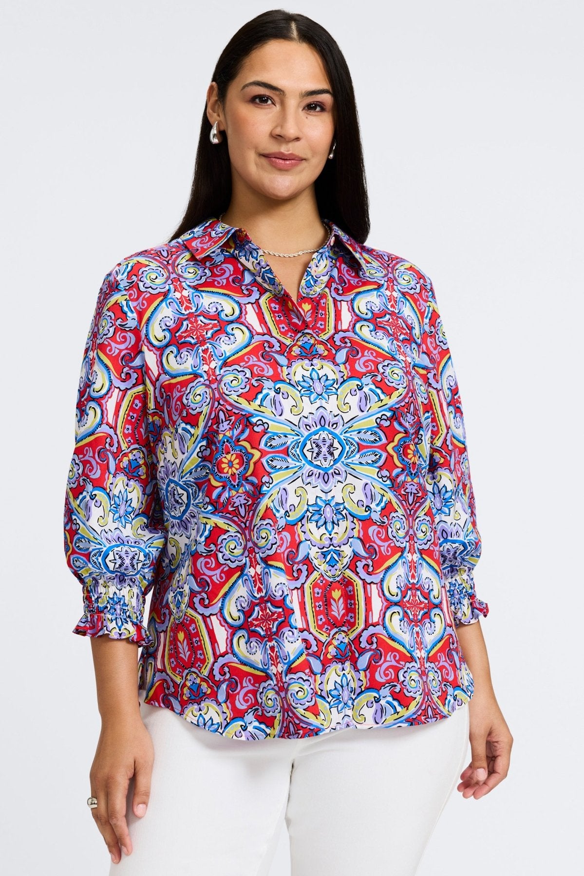 Olivia Plus Mediterranean Tiles 3/4 Sleeve Shirt