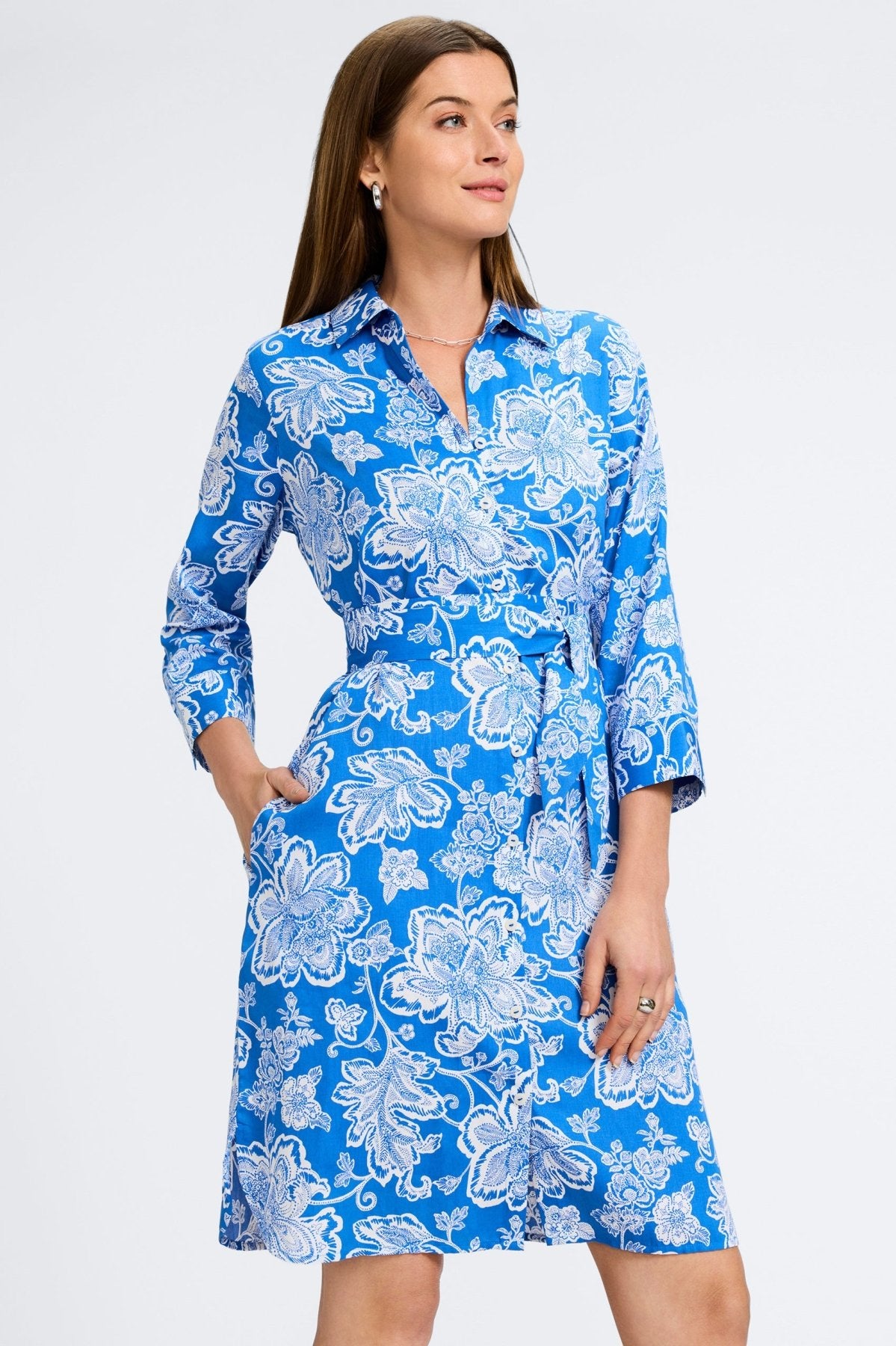 Rocca Woodblock Floral 3/4 Sleeve Dress