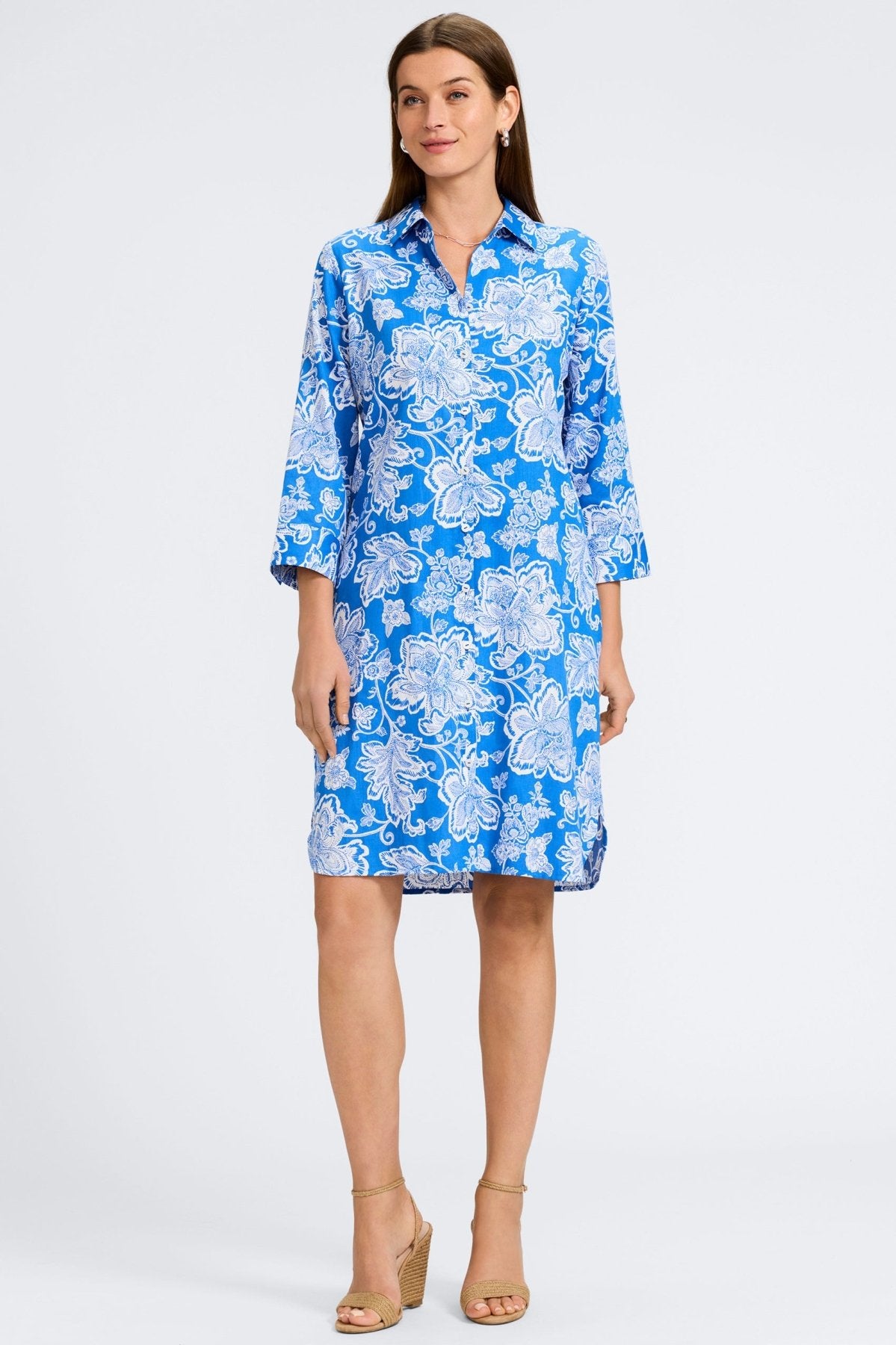Rocca Woodblock Floral 3/4 Sleeve Dress