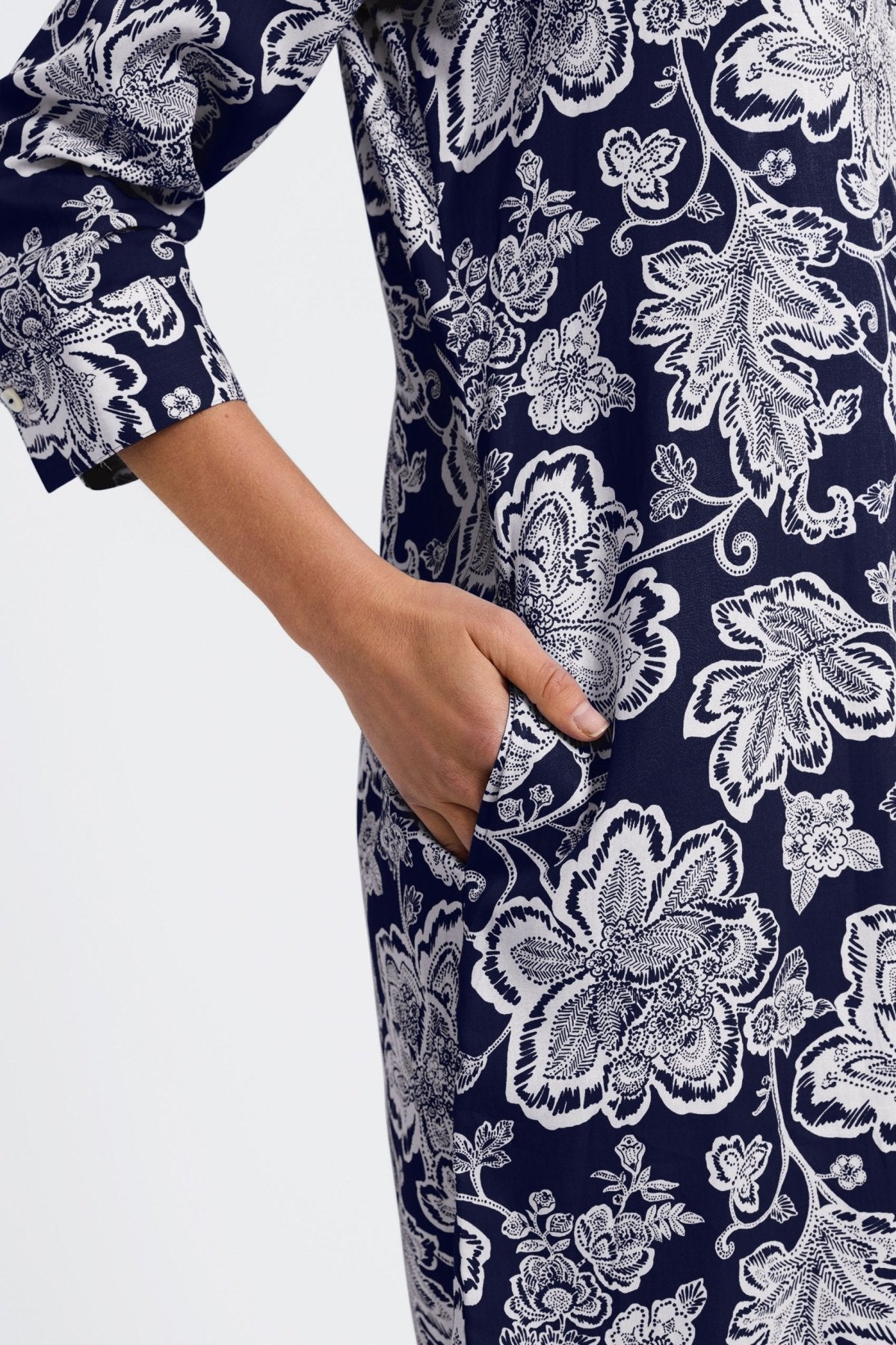 Rocca Woodblock Floral 3/4 Sleeve Dress