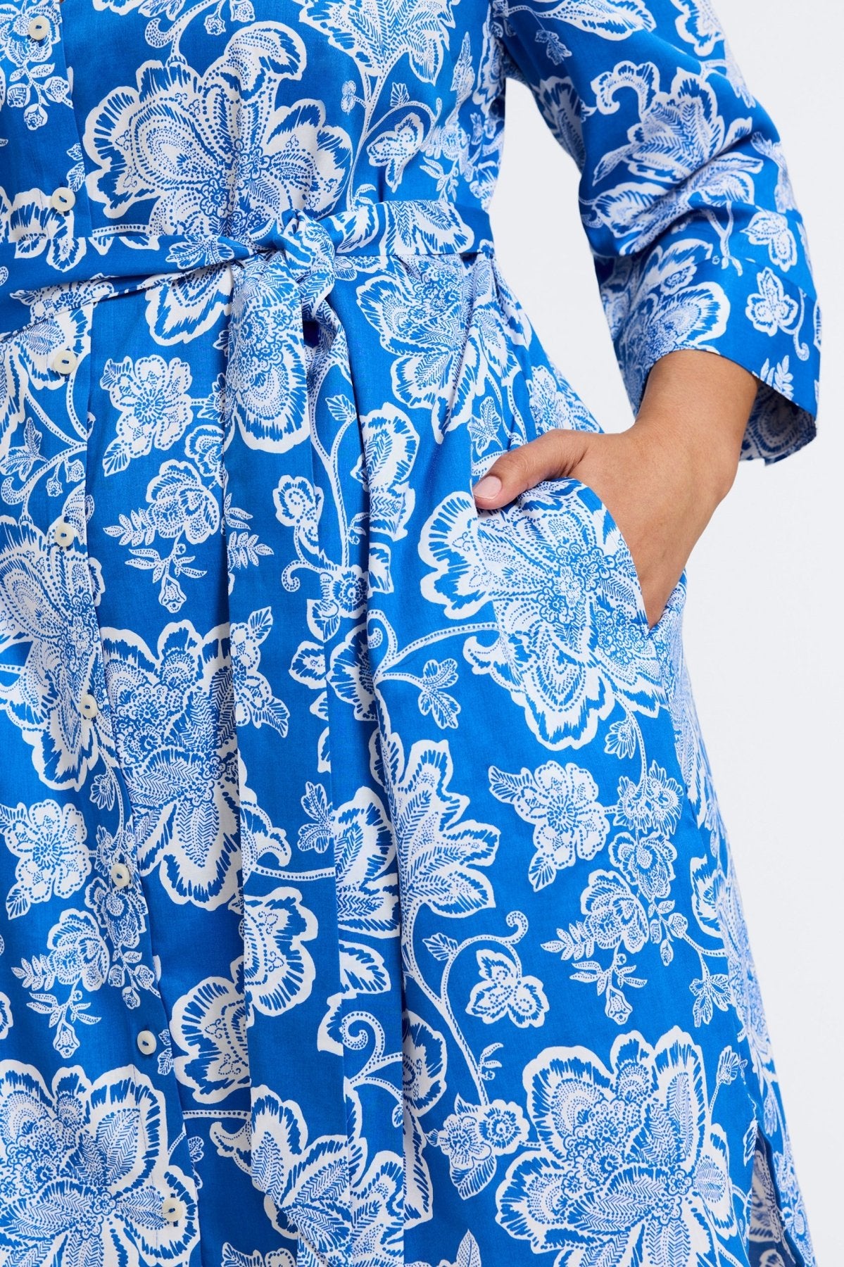 Rocca Plus Woodblock Floral 3/4 Sleeve Dress