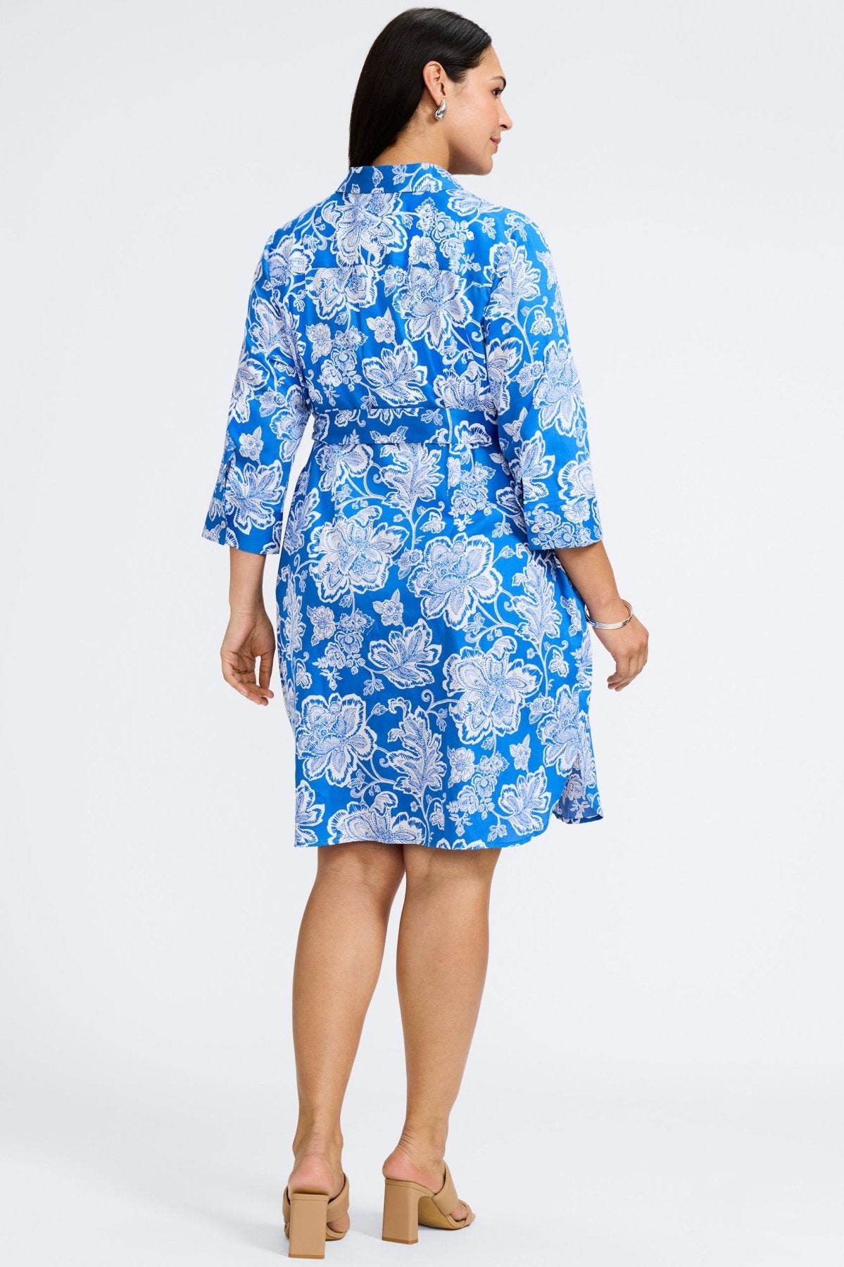 Rocca Plus Woodblock Floral 3/4 Sleeve Dress