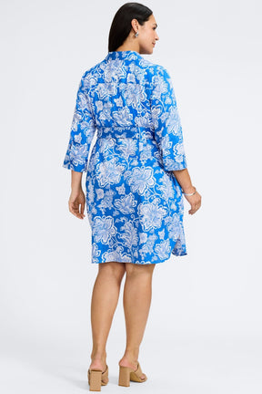 Rocca Plus Woodblock Floral 3/4 Sleeve Dress