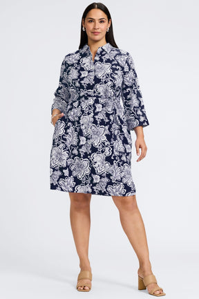 Rocca Plus Woodblock Floral 3/4 Sleeve Dress
