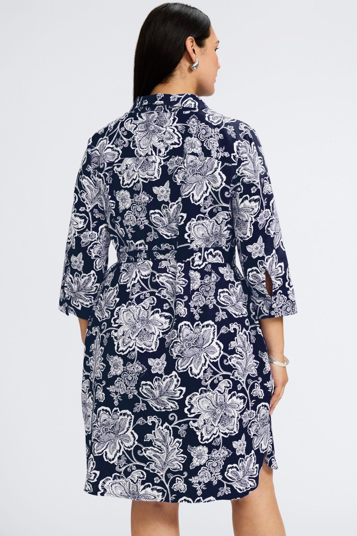 Rocca Plus Woodblock Floral 3/4 Sleeve Dress