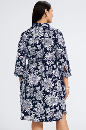 Rocca Plus Woodblock Floral 3/4 Sleeve Dress