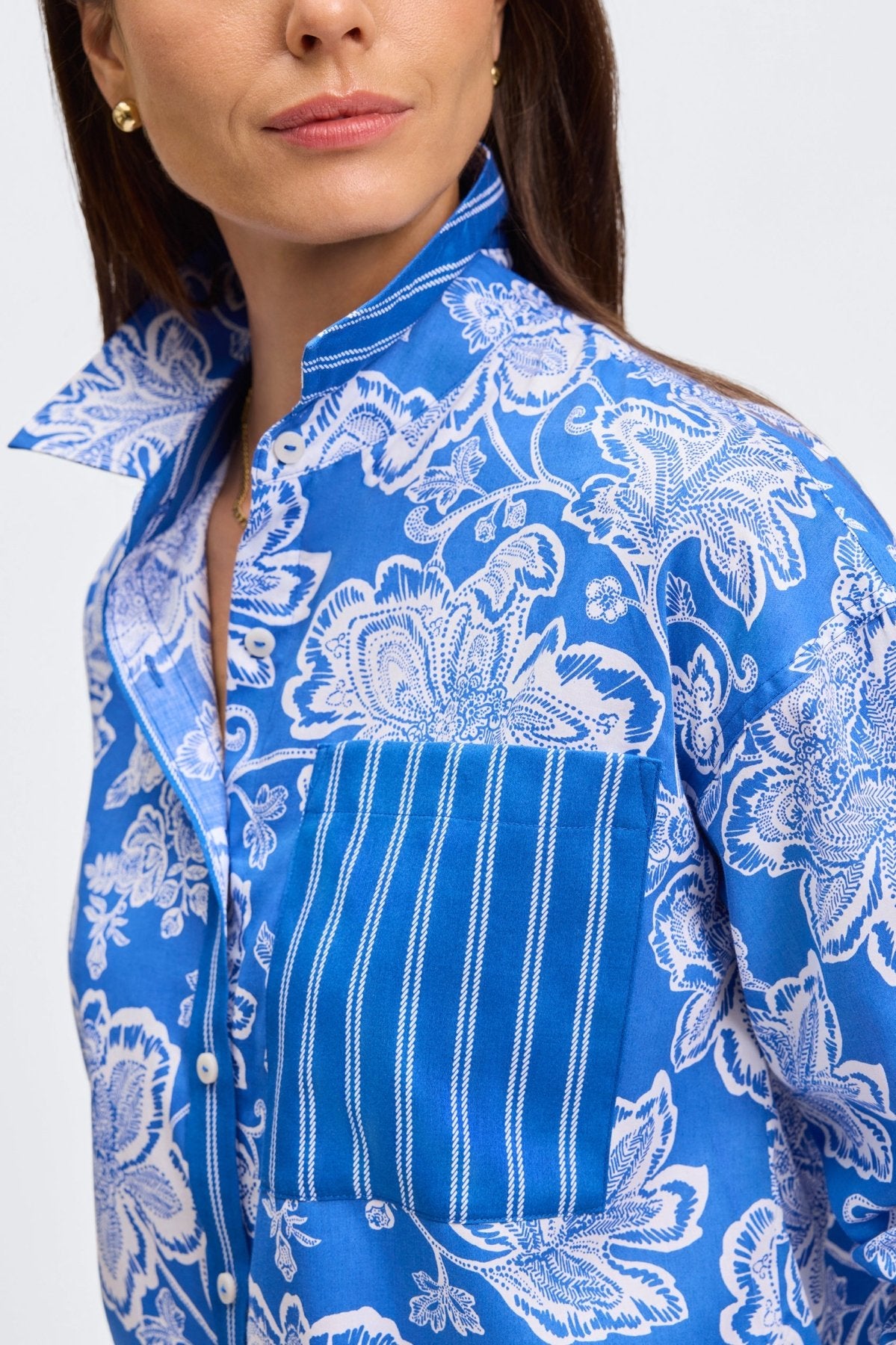 Marina Woodblock Floral Long Sleeve Shirt
