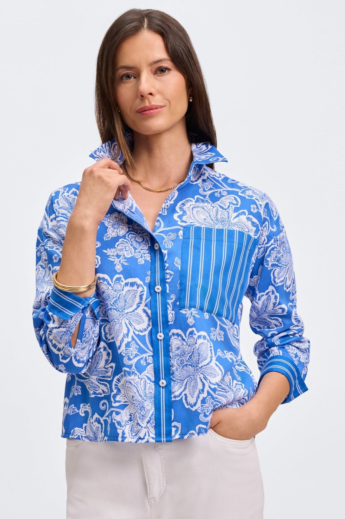 Marina Woodblock Floral Long Sleeve Shirt