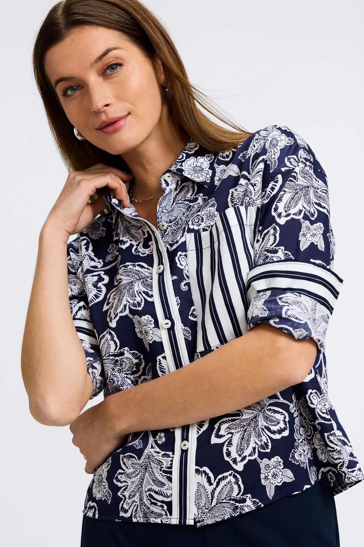 Marina Woodblock Floral Long Sleeve Shirt
