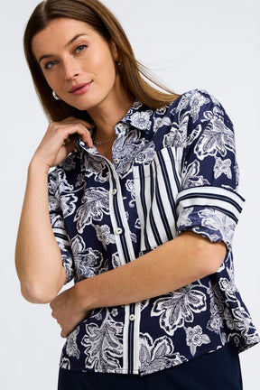 Marina Woodblock Floral Long Sleeve Shirt