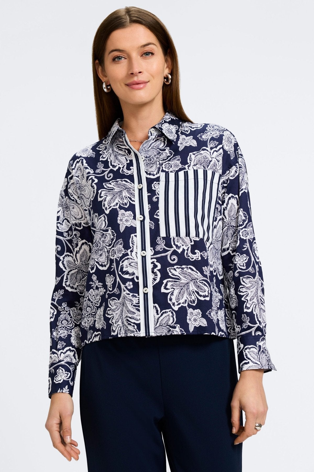 Marina Woodblock Floral Long Sleeve Shirt