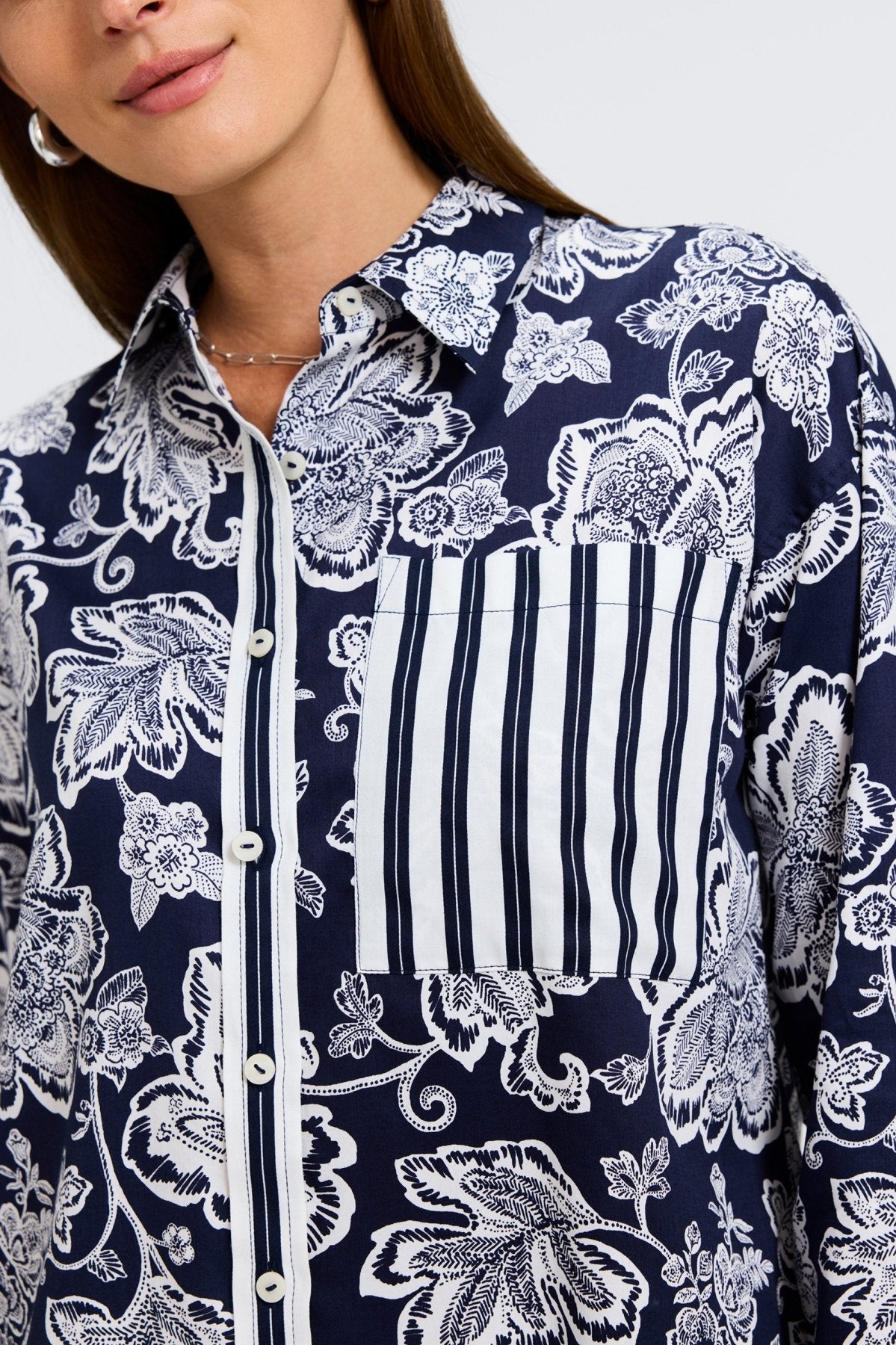 Marina Woodblock Floral Long Sleeve Shirt