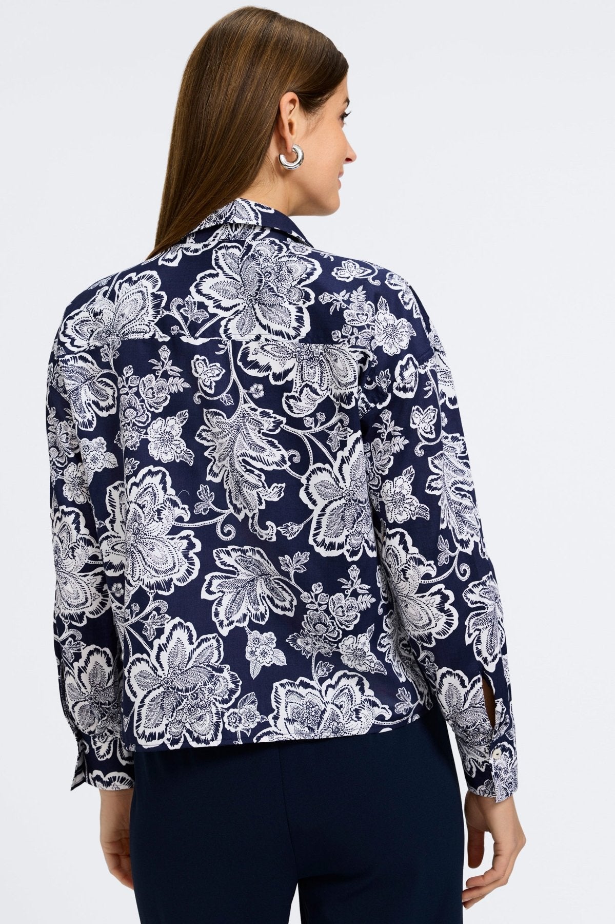 Marina Woodblock Floral Long Sleeve Shirt