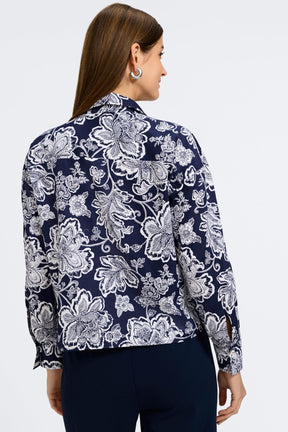 Marina Woodblock Floral Long Sleeve Shirt