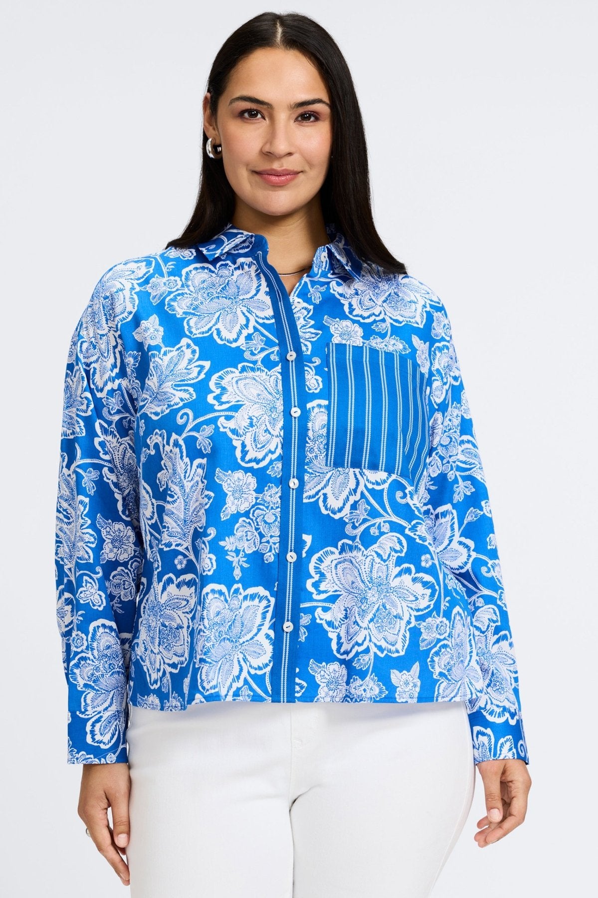 Marina Plus Woodblock Floral Long Sleeve Shirt
