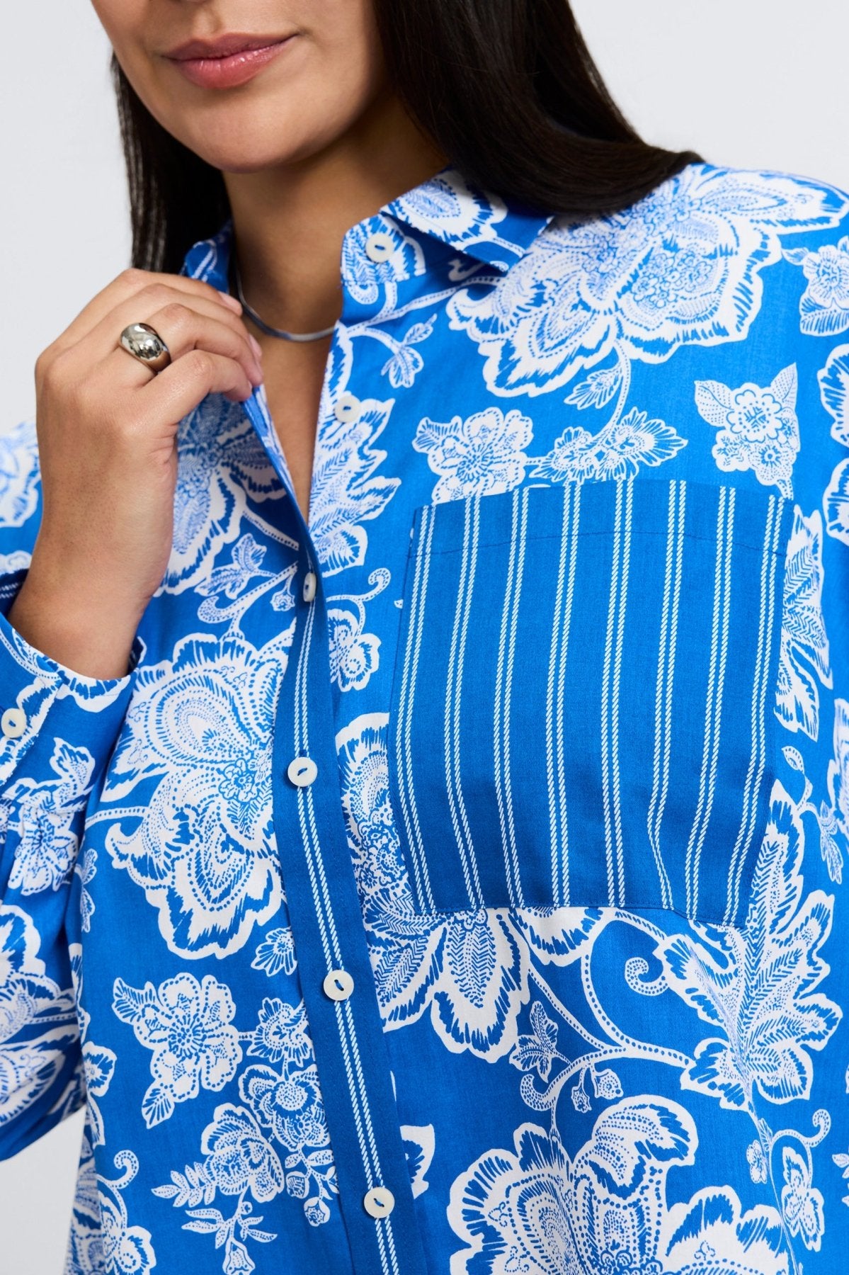 Marina Plus Woodblock Floral Long Sleeve Shirt