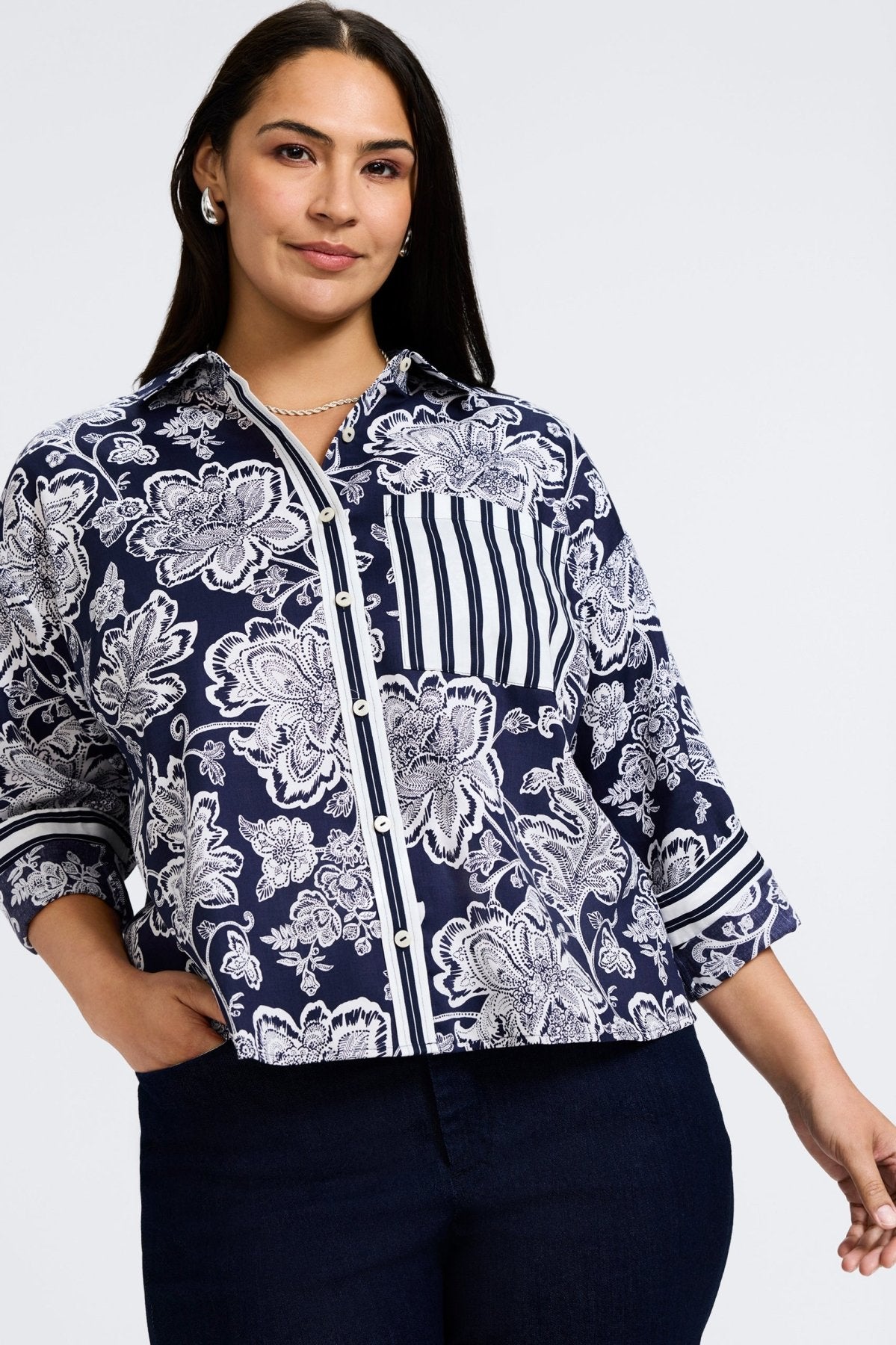 Marina Plus Woodblock Floral Long Sleeve Shirt