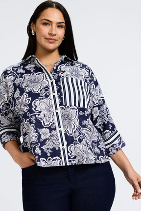 Marina Plus Woodblock Floral Long Sleeve Shirt