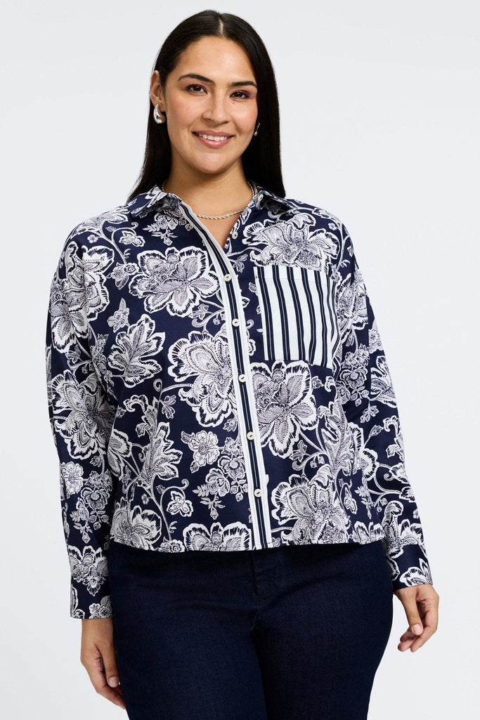 #color_navy/white woodblock floral