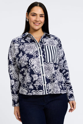 Marina Plus Woodblock Floral Long Sleeve Shirt