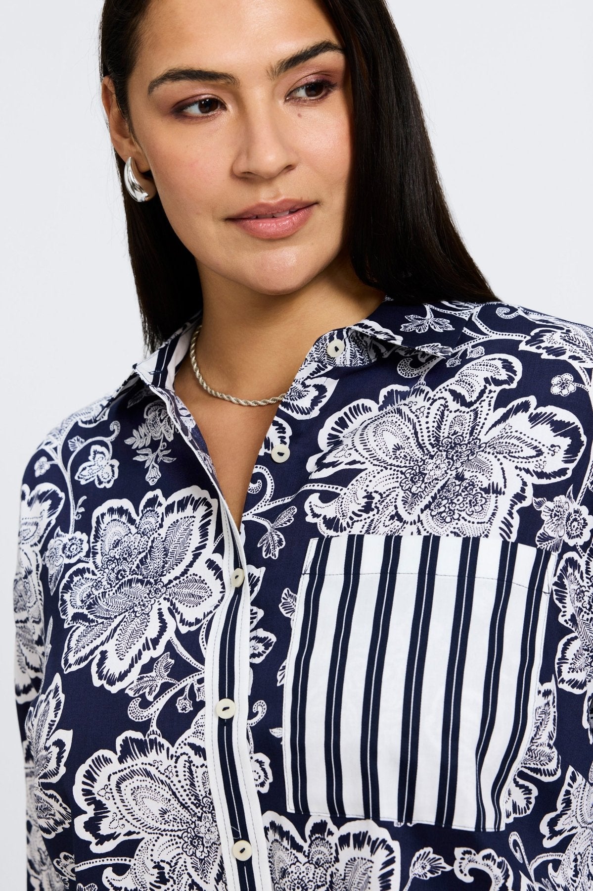 Marina Plus Woodblock Floral Long Sleeve Shirt
