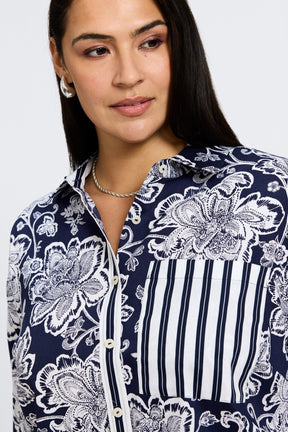 Marina Plus Woodblock Floral Long Sleeve Shirt
