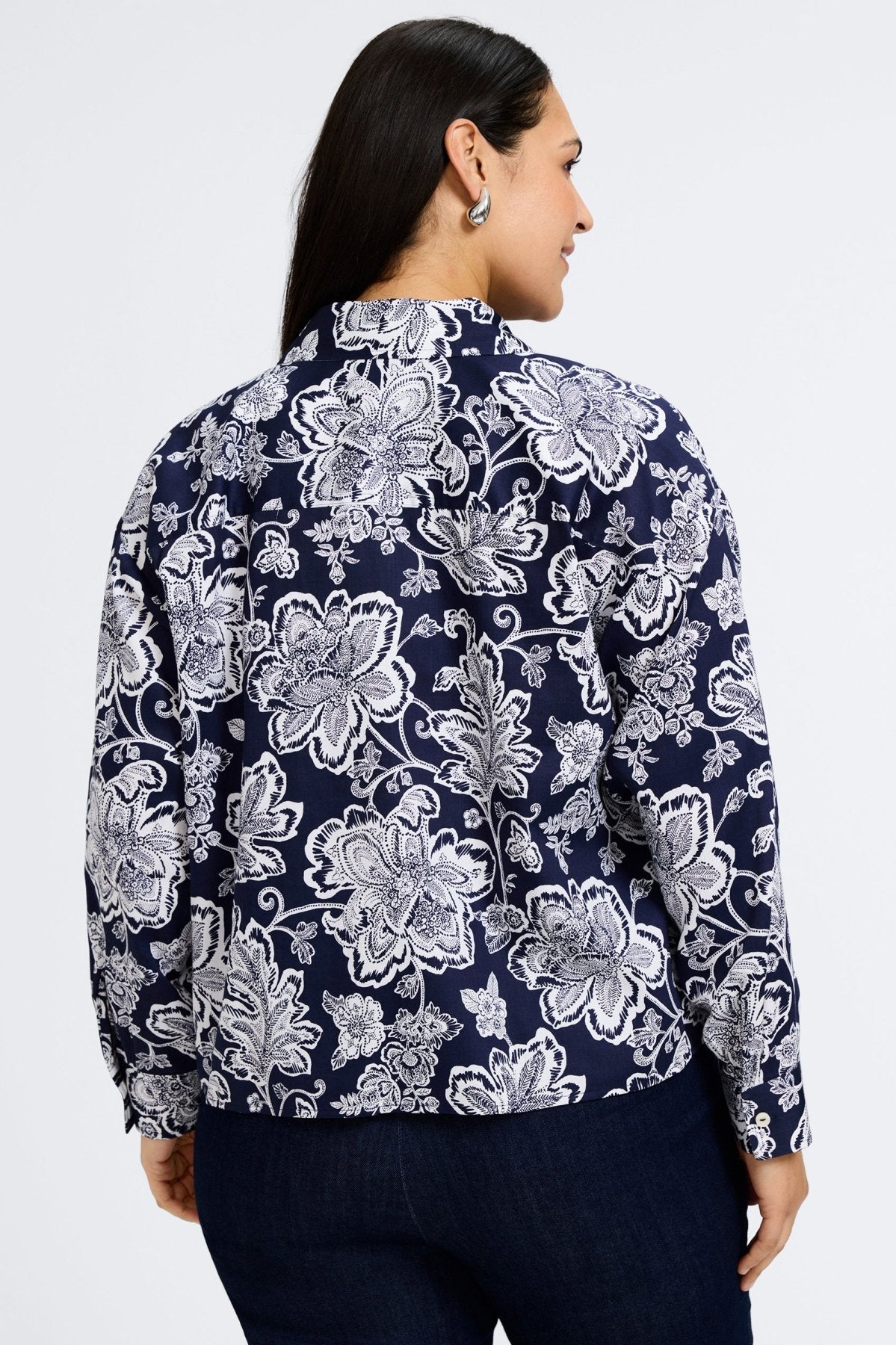 Marina Plus Woodblock Floral Long Sleeve Shirt