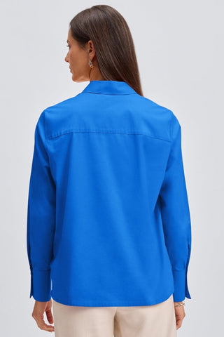 Back view of the Bella No Iron Stretch Long Sleeve Shirt #color_cobalt blue