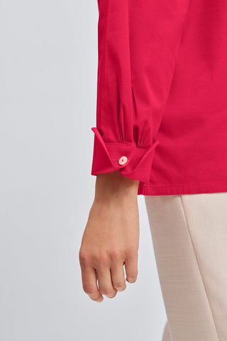 Close up on the cuff of the sleeve of the Bella No Iron Stretch Long Sleeve Shirt
#color_raspberry