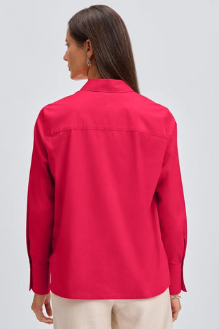 Back view of the Bella No Iron Stretch Long Sleeve Shirt #color_raspberry