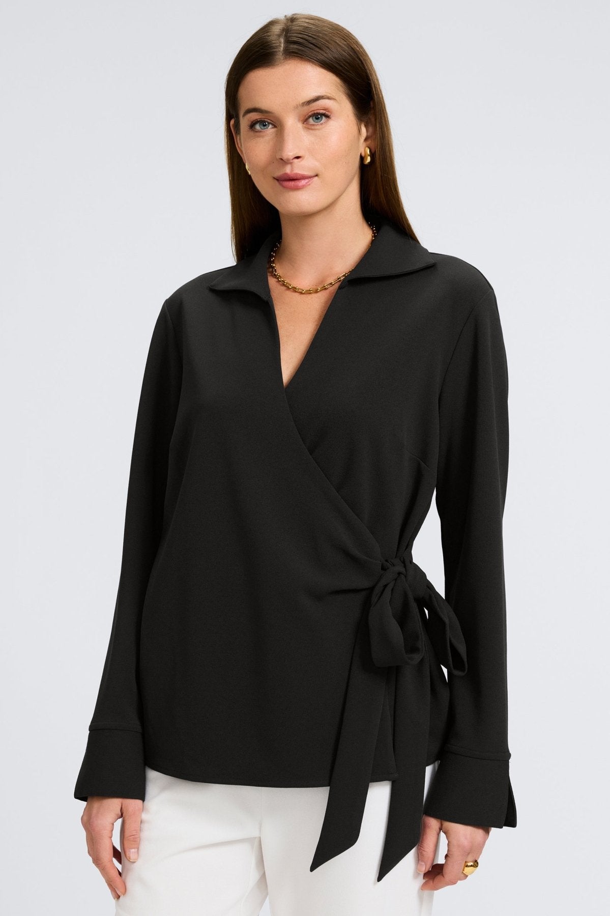 Rosie Knit Crepe Wrap Long Sleeve Shirt