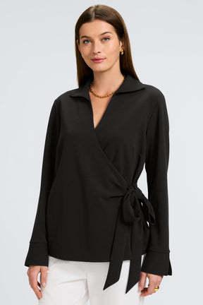 Rosie Knit Crepe Wrap Long Sleeve Shirt