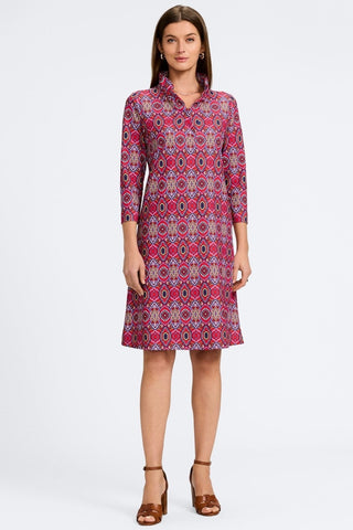 Tammy Geometric Tile Knit Crepe 3/4 Sleeve Dress